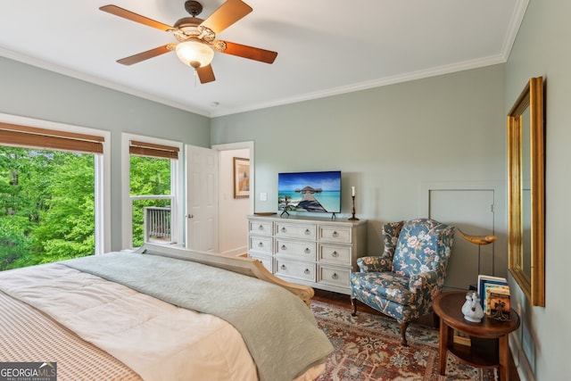 61 Deer Run Rdg, Big Canoe, GA 30143 - bedroom featuring crown molding, wood finished floors, and a ceiling fan