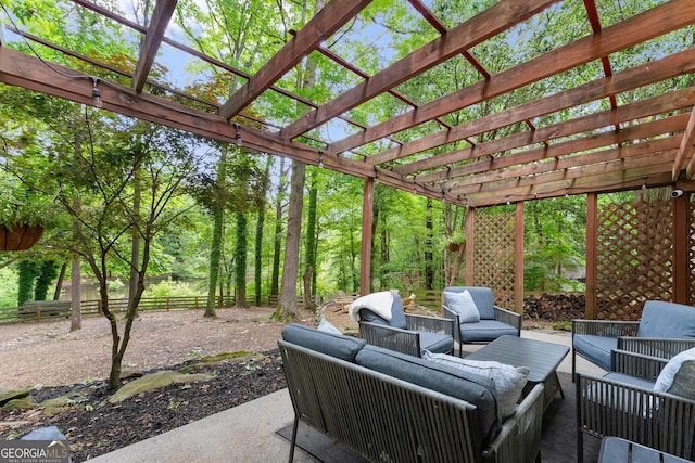 6520 Glen Pond Trce, Cumming, GA 30028 - view of patio / terrace featuring outdoor lounge area, a pergola, and fence