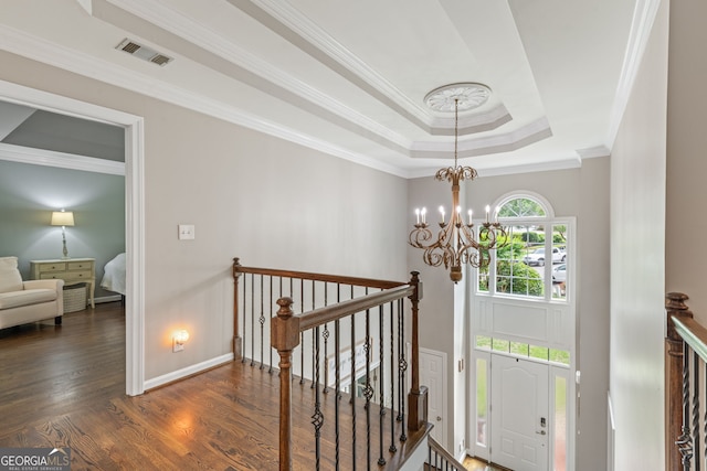 420 Windswept Ct, Roswell, GA 30075 - entryway with a chandelier, wood finished floors, and crown molding
