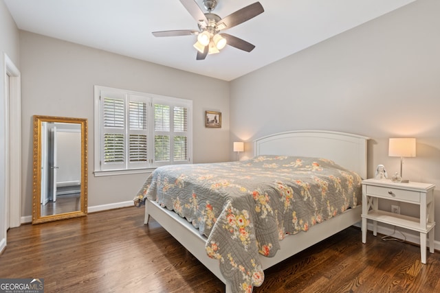 420 Windswept Ct, Roswell, GA 30075 - bedroom featuring dark wood-style flooring, baseboards, and ceiling fan
