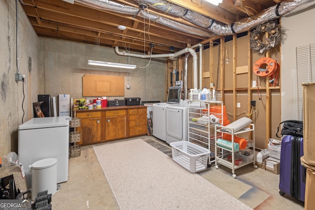 420 Windswept Ct, Roswell, GA 30075 - unfinished basement featuring washer and clothes dryer and fridge