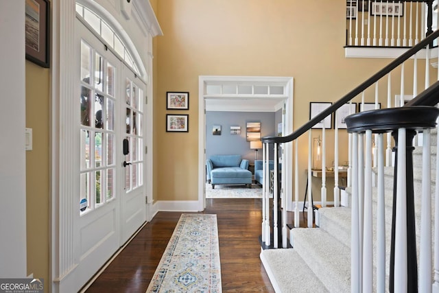6317 Benbrooke Overlook NW, Acworth, GA 30101 - entrance foyer with stairs, a high ceiling, and wood finished floors