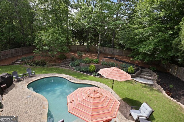 6317 Benbrooke Overlook NW, Acworth, GA 30101 - view of pool featuring a fenced backyard, a patio, and view of scattered trees