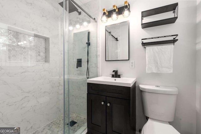 3890 Cherrydale Ln SE, Smyrna, GA 30082 - bathroom with a tile shower, toilet, and vanity