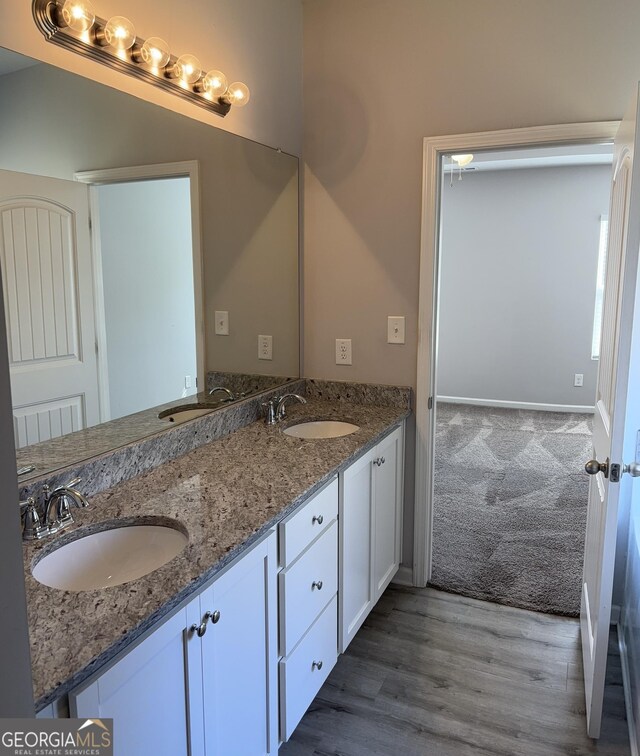 457 Panhandle Pl, Hampton, GA 30228 - bathroom featuring double vanity and wood finished floors