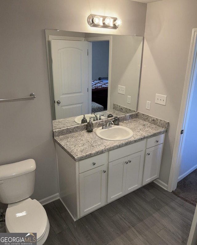 457 Panhandle Pl, Hampton, GA 30228 - ensuite bathroom with wood finished floors, baseboards, vanity, and toilet