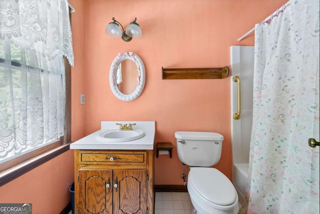 357 Breeze Hill Ln, Canton, GA 30114 - bathroom with vanity, tile patterned floors, and shower / tub combo