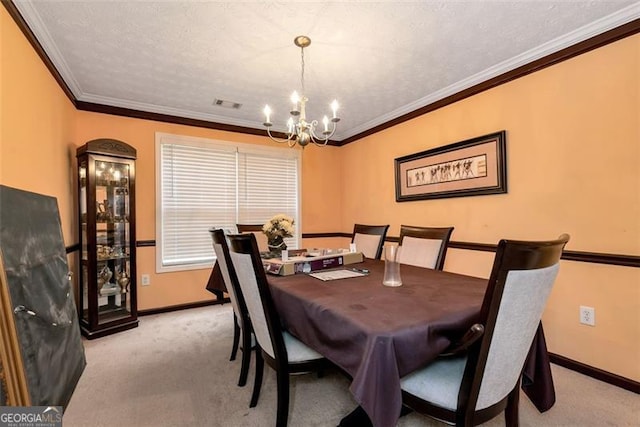 3265 Watson Gate Rd, Loganville, GA 30052 - dining area with a chandelier, baseboards, light colored carpet, and ornamental molding