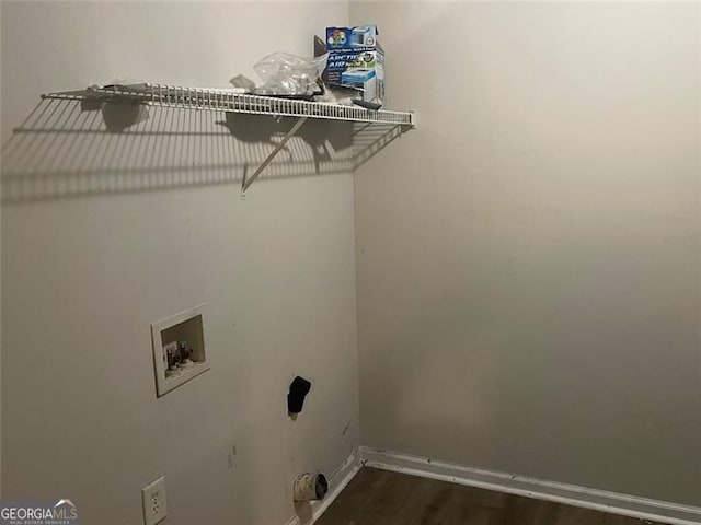248 Dreamland Cir, Winder, GA 30680 - laundry room with hookup for a washing machine, dark wood-style floors, and baseboards