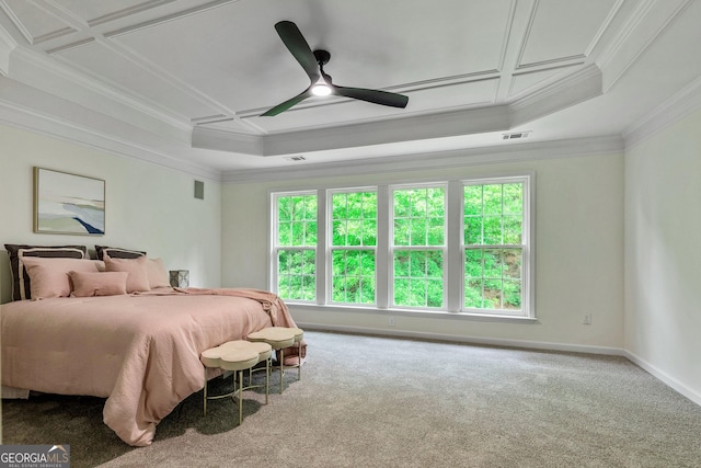 3153 Daleview Way SW, Atlanta, GA 30331 - carpeted bedroom with ornamental molding, coffered ceiling, and ceiling fan