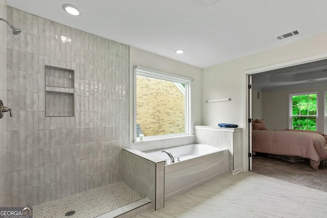 3153 Daleview Way SW, Atlanta, GA 30331 - ensuite bathroom with a bath, healthy amount of natural light, tiled shower, marble finish flooring, and recessed lighting