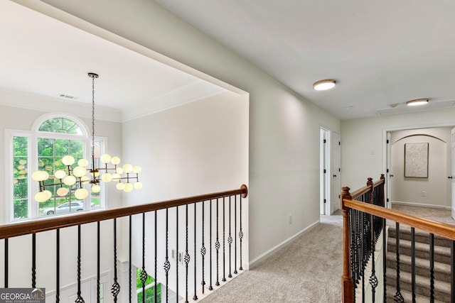 3153 Daleview Way SW, Atlanta, GA 30331 - corridor with a chandelier, light colored carpet, and an upstairs landing