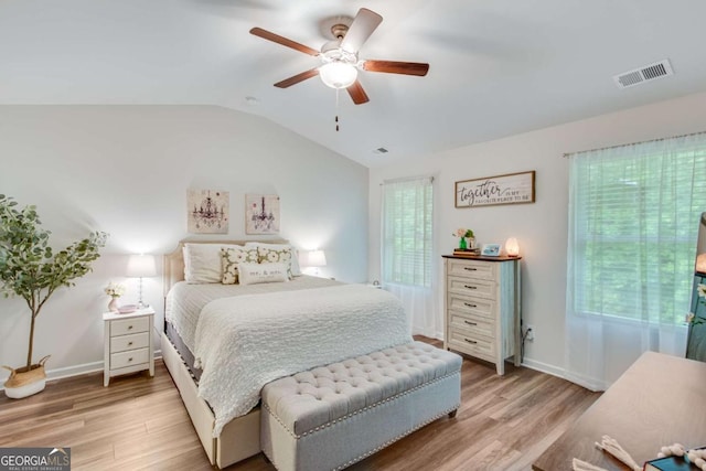 3426 Abbey Way, Gainesville, GA 30507 - bedroom featuring lofted ceiling, light wood-style floors, baseboards, and ceiling fan