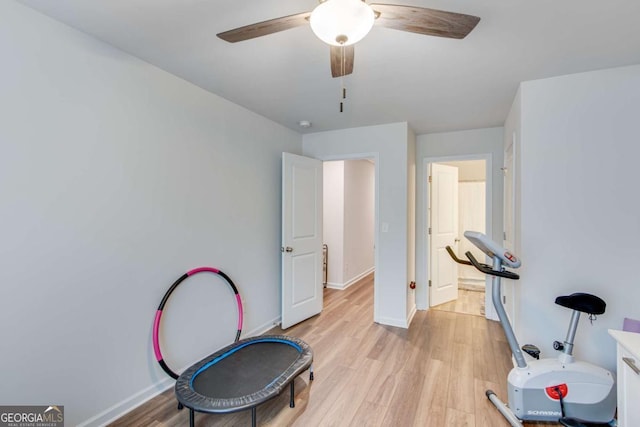 3426 Abbey Way, Gainesville, GA 30507 - workout area featuring light wood-style flooring, baseboards, and a ceiling fan