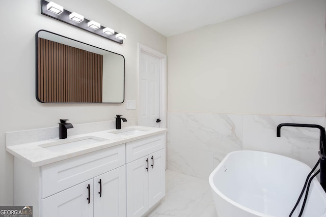 3193 Trasher Cir, Decatur, GA 30032 - bathroom with marble finish floors, double vanity, and a freestanding bath