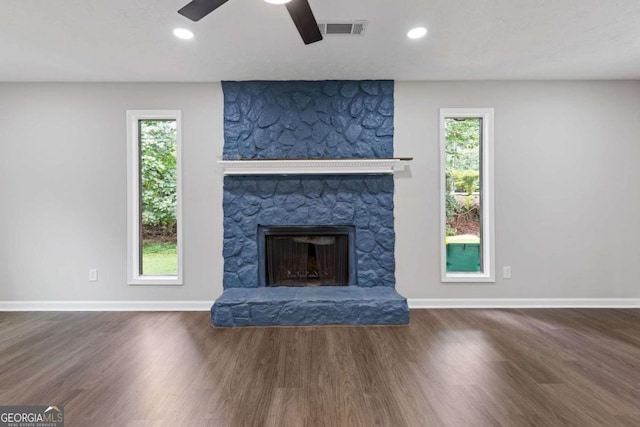 4657 Lou Ivy Rd, Peachtree Corners, GA 30096 - unfurnished living room featuring ceiling fan, plenty of natural light, wood finished floors, and recessed lighting