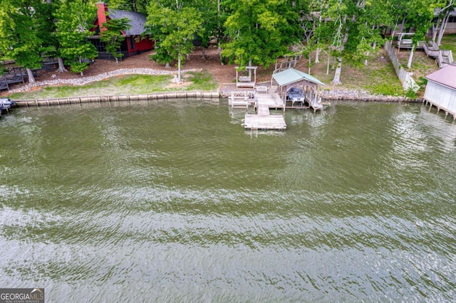 dock area with a water view