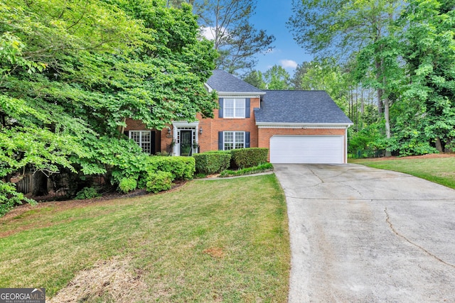 4250 Edgewater Ct NW, Kennesaw, GA 30144 - colonial-style house featuring brick siding, an attached garage, driveway, and a front yard