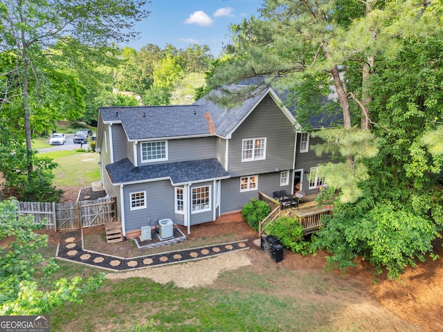 4250 Edgewater Ct NW, Kennesaw, GA 30144 - back of house with a deck, a shingled roof, fence, cooling unit, and a gate