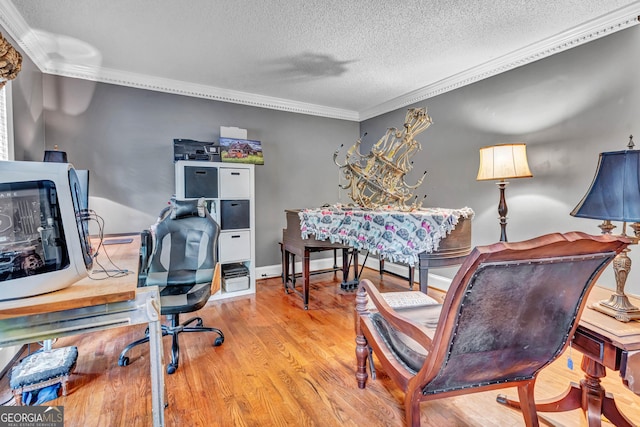 4250 Edgewater Ct NW, Kennesaw, GA 30144 - office area featuring crown molding, a textured ceiling, and wood finished floors