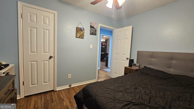 112 Hilltop Dr, Newborn, GA 30056 - bedroom with wood finished floors, baseboards, and ceiling fan