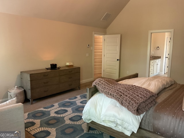 101 Elkins Blvd, Locust Grove, GA 30248 - carpeted bedroom featuring high vaulted ceiling and baseboards