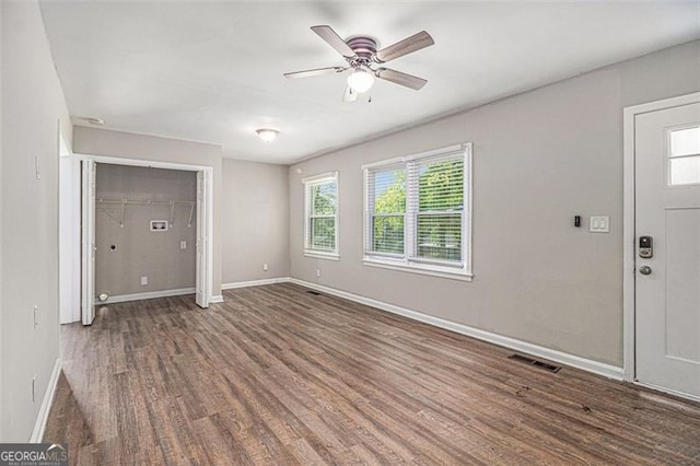 3456 Maryvale Dr, Decatur, GA 30032 - entrance foyer featuring wood finished floors, baseboards, and a ceiling fan