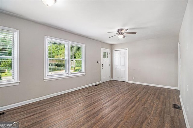3456 Maryvale Dr, Decatur, GA 30032 - empty room featuring wood finished floors, baseboards, and a ceiling fan