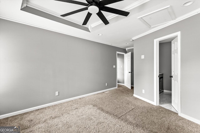 125 Sycamore Dr, Athens, GA 30606 - unfurnished bedroom with crown molding, attic access, carpet flooring, recessed lighting, and a tray ceiling