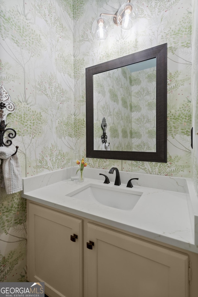 40 Ivy Chase NE, Atlanta, GA 30342 - bathroom featuring wallpapered walls and vanity