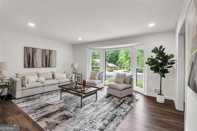 529 Greystone Trl, Marietta, GA 30068 - living area featuring dark wood-style flooring, recessed lighting, and baseboards