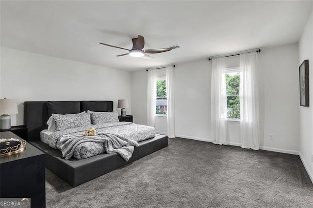 529 Greystone Trl, Marietta, GA 30068 - bedroom featuring dark colored carpet, ceiling fan, and baseboards