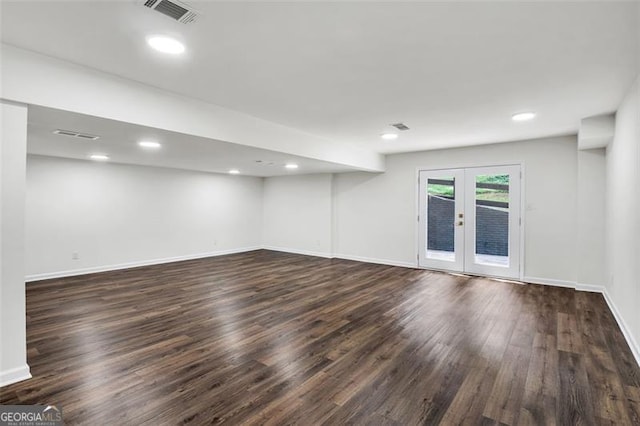 529 Greystone Trl, Marietta, GA 30068 - basement with dark wood-style floors, baseboards, recessed lighting, and french doors