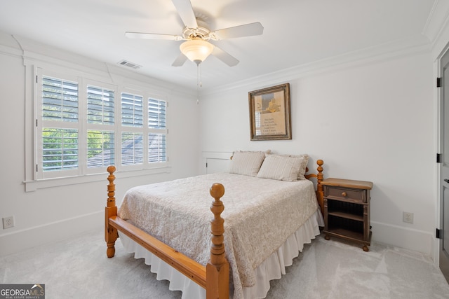 11660 Crabapple Rd, Roswell, GA 30075 - bedroom featuring light colored carpet, crown molding, and a ceiling fan