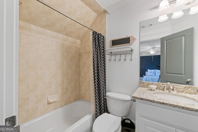 11660 Crabapple Rd, Roswell, GA 30075 - bathroom featuring shower / bathtub combination with curtain, vanity, and connected bathroom