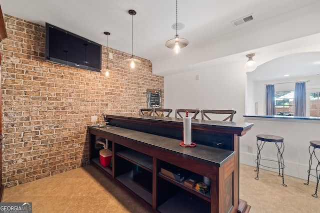 11660 Crabapple Rd, Roswell, GA 30075 - dining space with brick wall and arched walkways