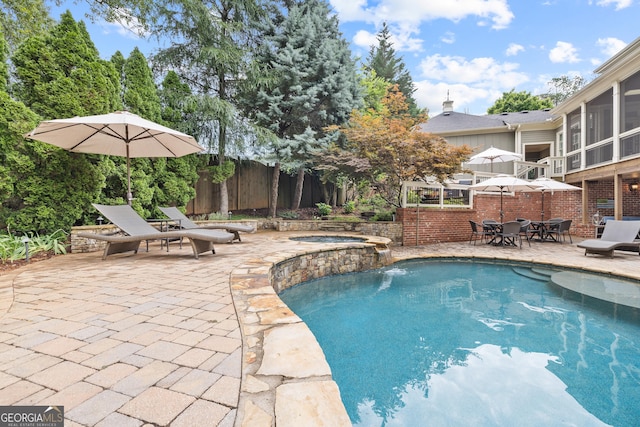 11660 Crabapple Rd, Roswell, GA 30075 - view of swimming pool featuring a patio, outdoor dining area, and a pool with connected hot tub