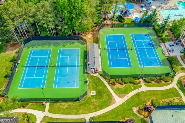 aerial view of a pool