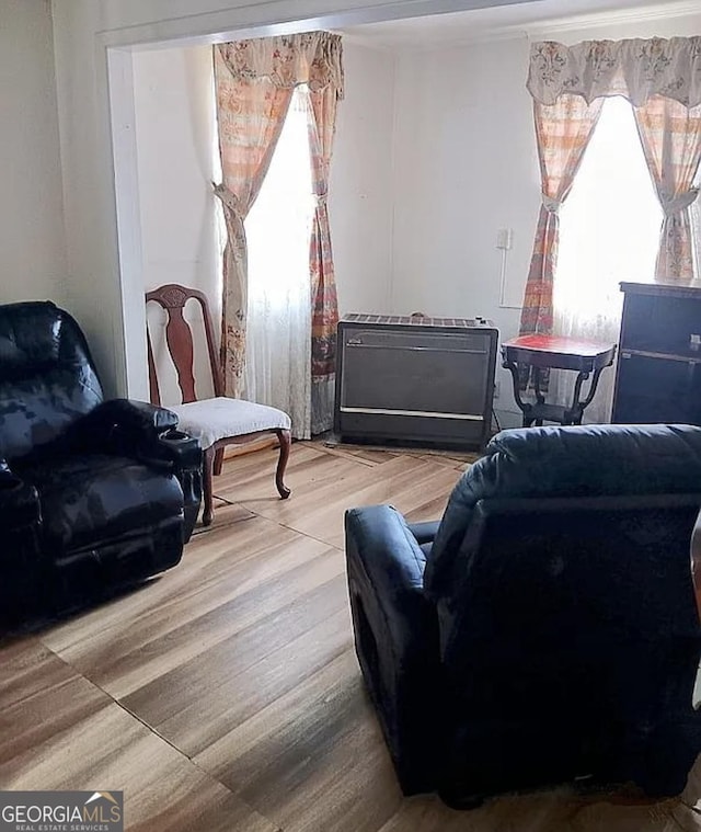 sitting room featuring healthy amount of natural light and wood finished floors