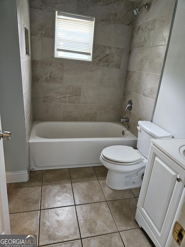 full bath featuring toilet, shower / bath combination, tile patterned floors, and vanity