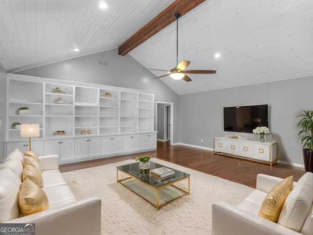 230 Shorewood Ct, Mcdonough, GA 30252 - living room featuring wood finished floors, baseboards, a ceiling fan, built in features, and recessed lighting
