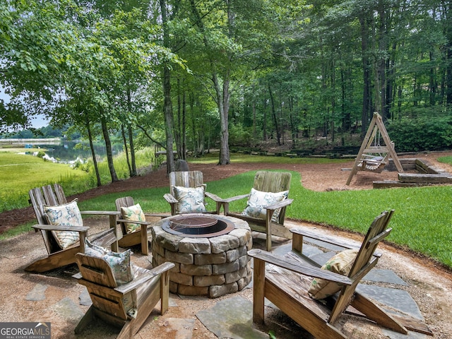 230 Shorewood Ct, Mcdonough, GA 30252 - view of patio featuring an outdoor fire pit