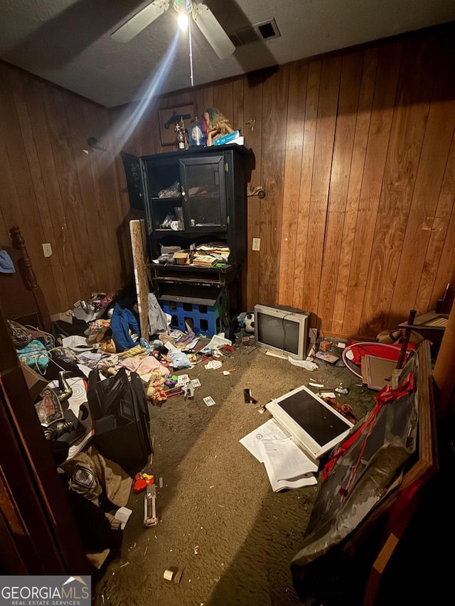 3448 Orchard Cir, Decatur, GA 30032 - miscellaneous room with wooden walls and a ceiling fan