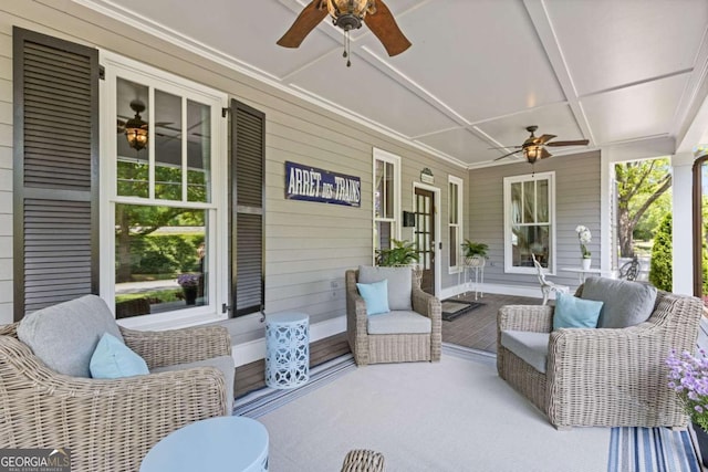 527 Main St, Suwanee, GA 30024 - sunroom with ceiling fan, healthy amount of natural light, and coffered ceiling