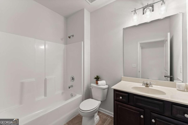 7995 Brewton Creek Dr, Cumming, GA 30028 - bathroom featuring toilet, tile patterned flooring, vanity, shower / bathtub combination, and baseboards