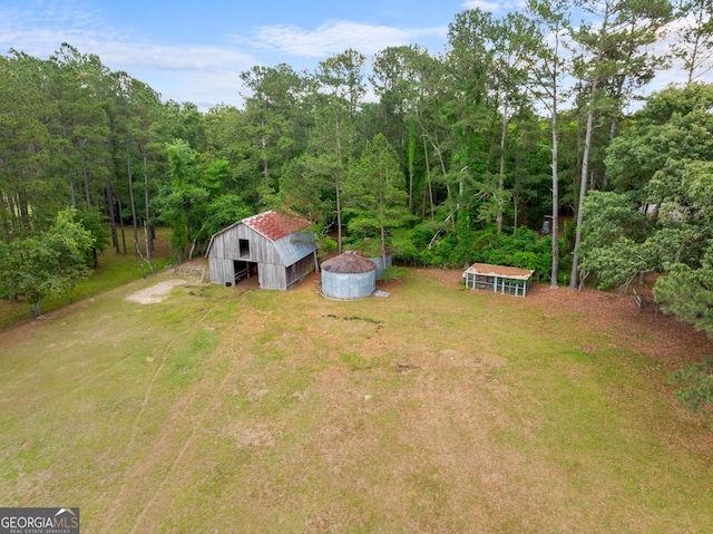 3978 Wc Hodges Rd, Statesboro, GA 30461 - view of green lawn with an outbuilding, a wooded view, and a pole building