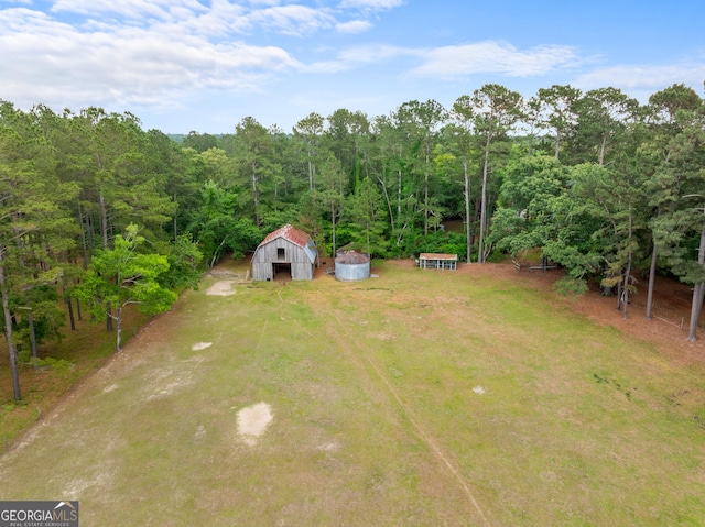 3978 Wc Hodges Rd, Statesboro, GA 30461 - view of green lawn with a barn, an outdoor structure, a view of trees, and a detached garage