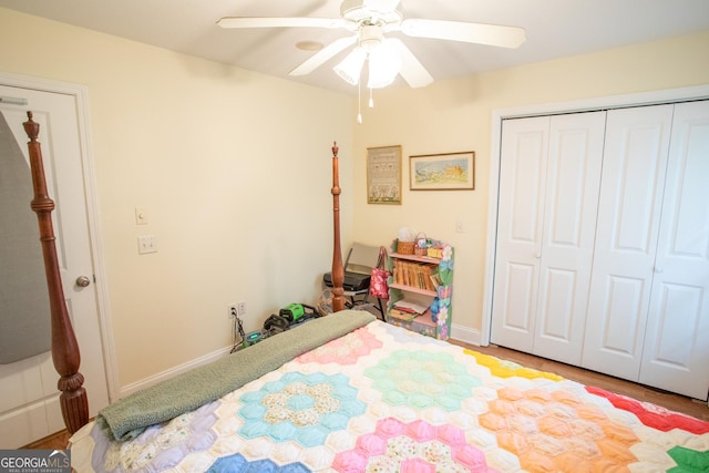 4 E Moore St, Statesboro, GA 30458 - bedroom featuring a closet, ceiling fan, and baseboards