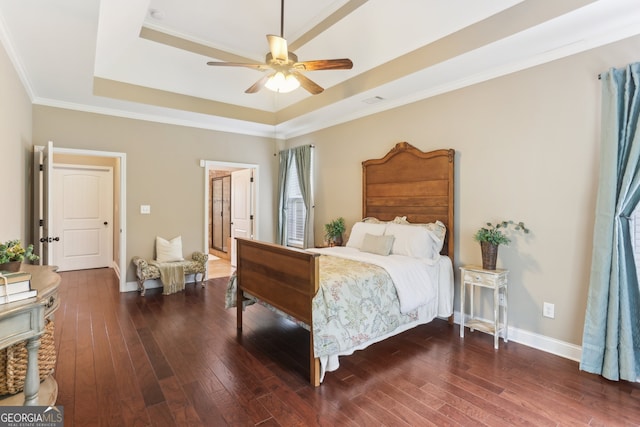 59 Grand Georgian Ct NE, Cartersville, GA 30121 - bedroom with a raised ceiling, hardwood / wood-style floors, crown molding, and a ceiling fan