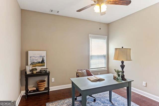 59 Grand Georgian Ct NE, Cartersville, GA 30121 - home office with a ceiling fan and dark wood-type flooring